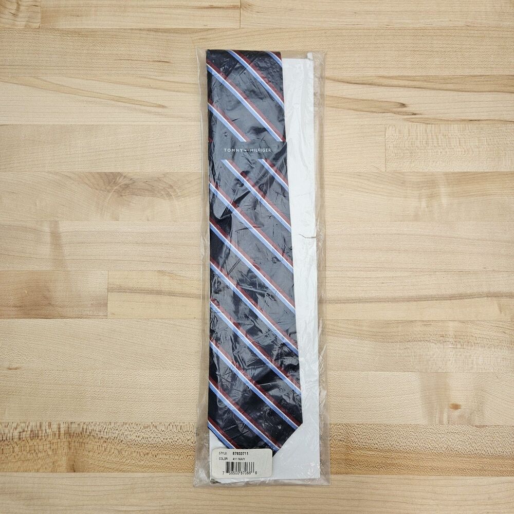 NWT TOMMY HILFIGER Men's SILK TIE Blue Burgundy Stripe NEW MSRP: $69.50